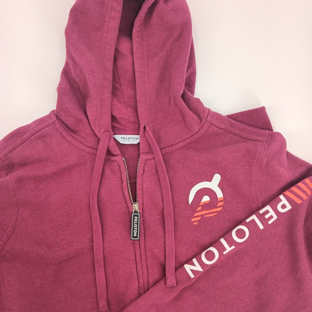 Peloton Burgundy Full Zip Hoodie Logo Sleeve Pocket Casual Athleisure Women's L